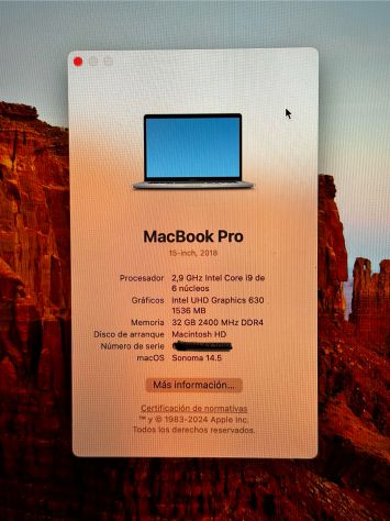 MacBook Pro 15¨ 2,9GHZ i9 32GB 2TB
